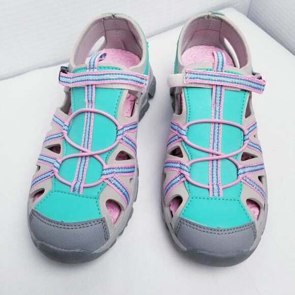 Women's Triple T Trading Gray, Pink & Teal Sports Sandals Size 6 - Picture 4 of 10